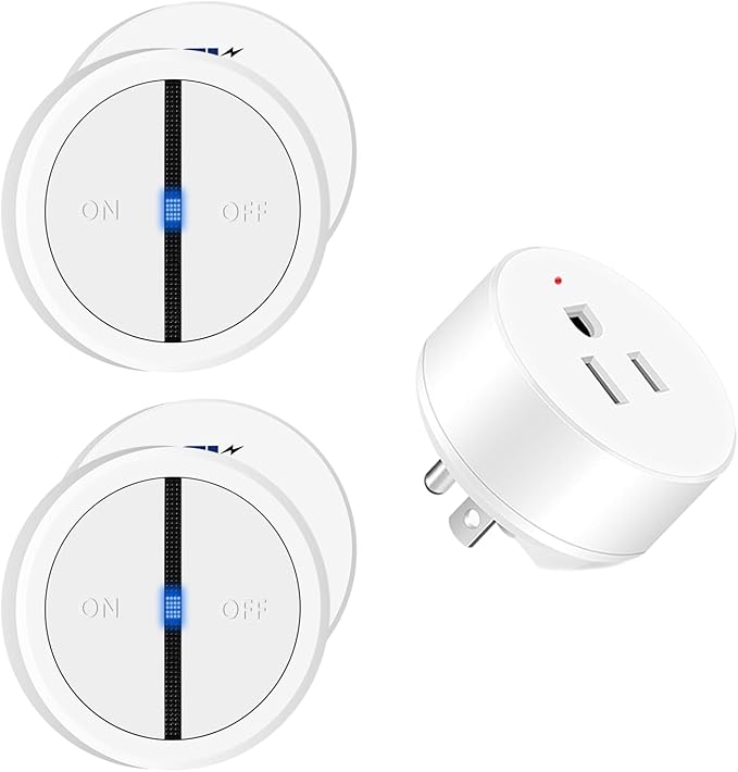 Greencycle Wireless Remote Control Outlet Plug with Switch,On Off Outlet Switch for Light,15A,Renmote Control for Indoor Lights,Lamps,Household,300ft Long Range,No Wiring,White,2SW+1Outlet
