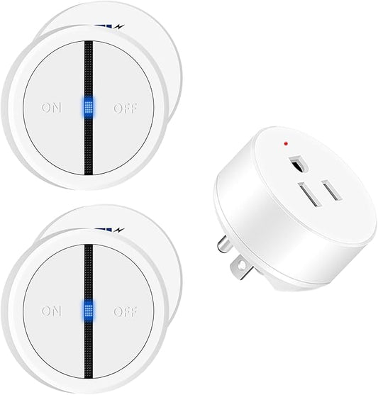 Greencycle Wireless Remote Control Outlet Plug with Switch,On Off Outlet Switch for Light,15A,Renmote Control for Indoor Lights,Lamps,Household,300ft Long Range,No Wiring,White,2SW+1Outlet