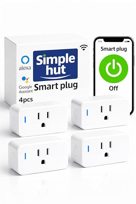 Compact Smart Plug, Works with Alexa & Google Assistant, Smart Life App & Voice Control, Energy Monitoring, Timer Scheduling, No Hub Required, App Remote Control, 2.4 GHz WiFi Outlet, 4-Pack
