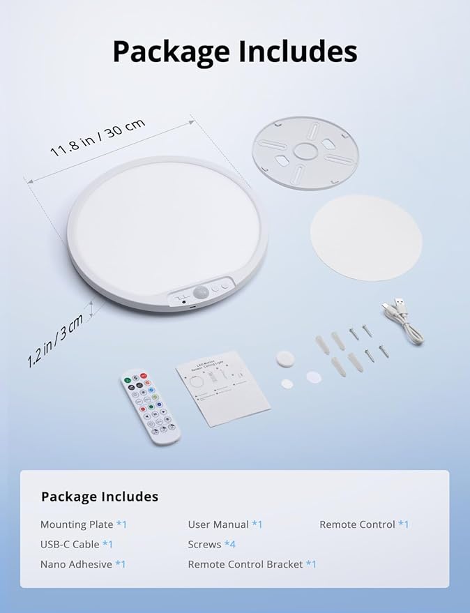 Combuh Rechargeable Battery Operated Ceiling Light for Shower Inside Wireless, 105 Day Battery Life Powered 11.8Inch Bright Waterproof Magnetic RGB Overhead Lighting without Wiring for Closet Bathroom