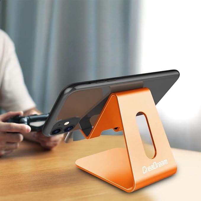 CreaDream Cell Phone Stand, Cradle, Holder, Aluminum Desktop Stand Compatible with Switch, All Smart Phone, iPhone 15 14 13 12 Pro Max Plus Mini Xr X Se 8 SE -Orange