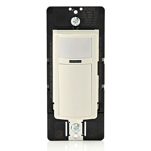 Leviton Motion Sensor Light Switch, Motion Activated, Auto-On/Auto-Off or Manual-On, 2A, No Neutral Wire Required, Single Pole, DOS02-1LT, Light Almond