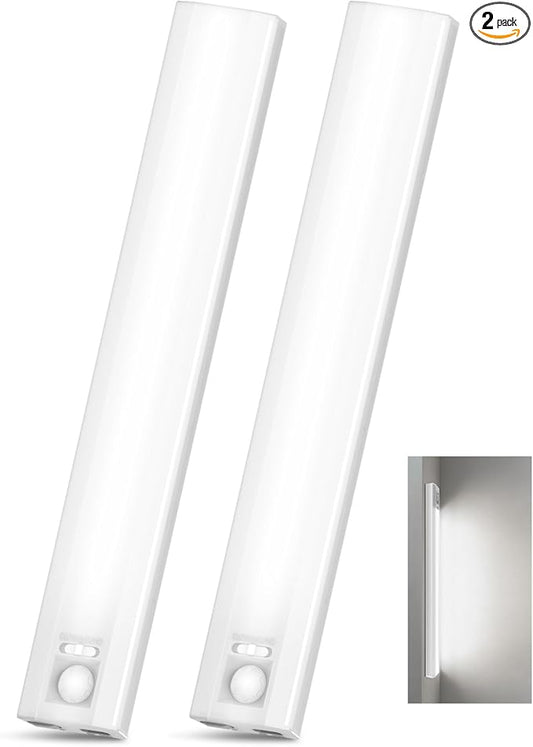 10inch Under Cabinet Lighting, 68 LED Rechargeable Motion Sensor Light Indoor, 6 Levels Dimmable Magnetic Closet Lights, Wireless Under Counter Lights for Kitchen, Stairs, Bedroom, 2-Pack Daylight