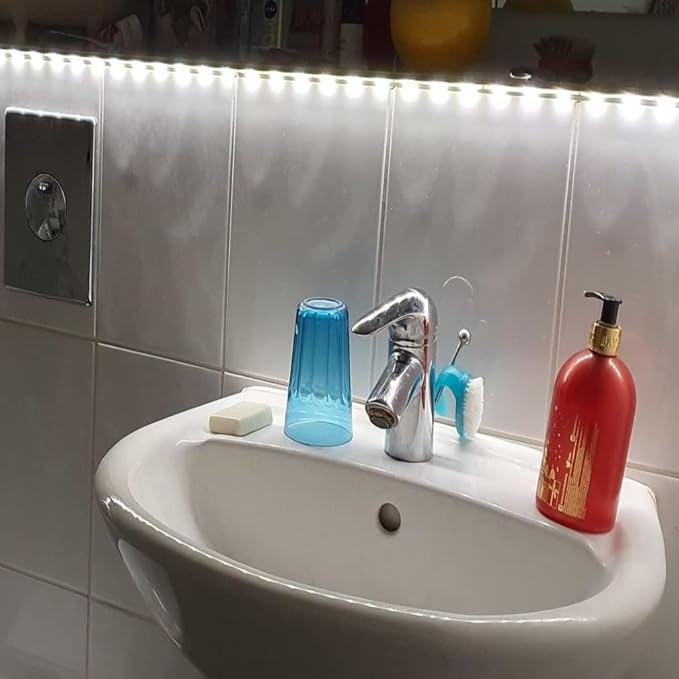 Motion Sensor Light Indoor, Closet Light Motion Sensored, Battery Operated Cabinet Led Strip Lights, 4000K White Under Cabinet Lighting, Led Lights for Bedroom, Kitchen, Stair, Shelf (3.2FT)