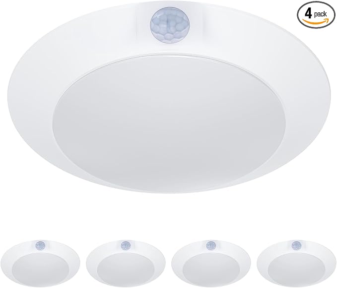6 Inch Motion Sensor Ceiling Light Indoor, 14W 3000K Wired LED Disk Lights, CRI90+, 950LM, ETL Certified, Wet Location, Motion Activated Light for Closets, Hallway, Entryway, Stairs, 4Pack