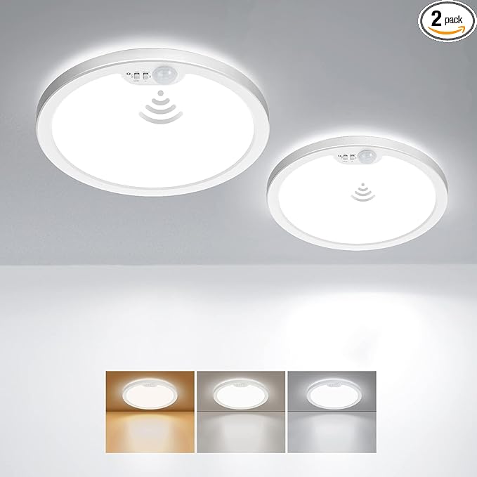 BLNAN Motion Sensor Ceiling Light Wired, 8.7 Inch 3000K 4000K 5000K Selectable LED Flush Mount Light Fixture, Motion Activated Light with Timer for Hallway Stair Walk-in Closet, Non-Dimmable 2 Pack