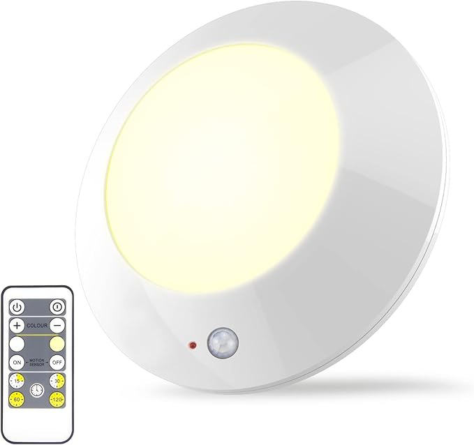 BIGMONAT Battery Operated Shower Light with Motion Sensor Wireless Ceiling Light RF Remote Controlled Through Walls|Brightness Dimmable and Timer Setting Indoor Lighting,Wireless Shower Light