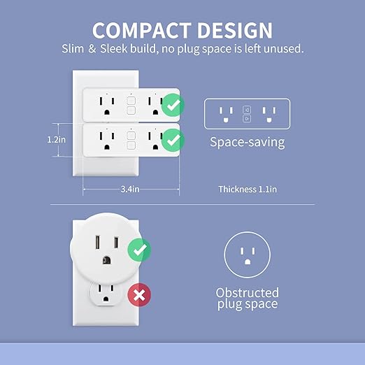 15A Dual Smart Plug, WiFi Outlet Extender, Smart Socket with Schedule&Timer, Bluetooth Outlets Compatible with Alexa and Google Assistant, ETL&FCC Certified, No Hub Required, 2.4G WiFi Only, 4-Pack