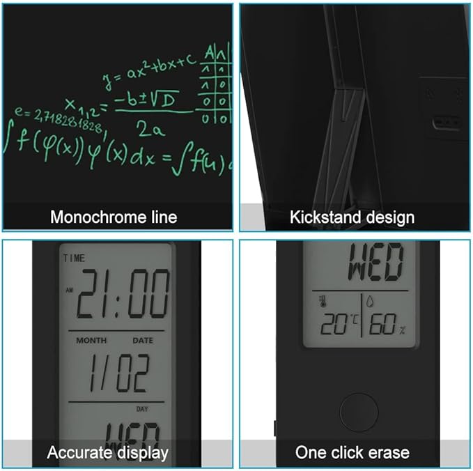 Electronic Calendar with Notepad Digital Clock Date Display Desktop Calendar Rechargeable 9.5inch Writing Board for Office Business Home Decor(Black)