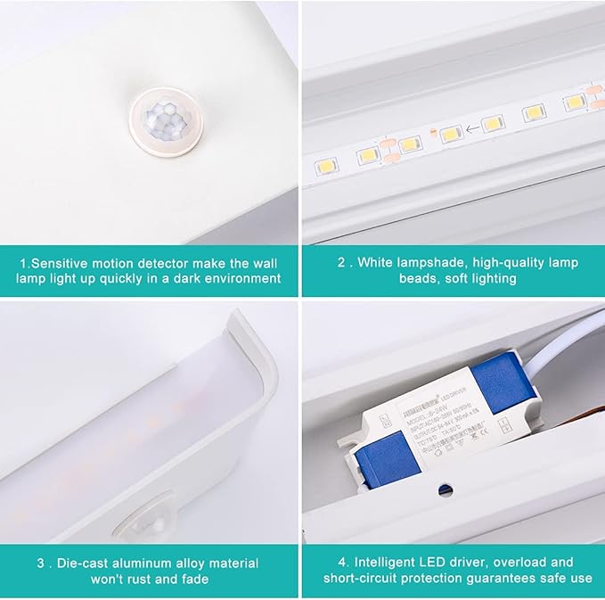 LED Hardwired Motion Sensor Light Indoor Wall Sconce, 12W Motion Sensor Wall Light Indoor Sconce Wall Aluminum Modern Wall Sconce for Living Room Hallway Stair