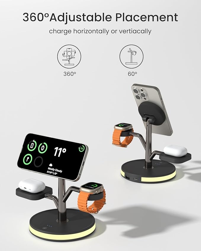 3 in 1 Wireless Charging Station for Apple Device,Fast Charging Tree-Shaped Stand with 20W Adapter,Qi-Certified Charger for iPhone 12-17 Series,Apple Watch,AirPods,Perfect for Office,Nightstand,Dorm