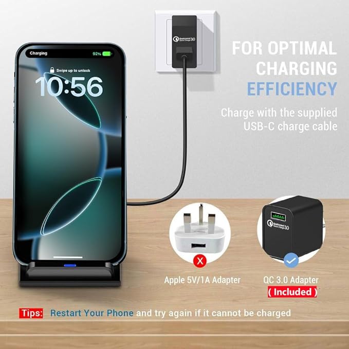 20W Fast Wireless Charger,Wireless Charging Stand Compatible with iPhone 17 16 Pro,15 Pro,15,14,13,12,11 Series/X/XS,Phone Charger for Galaxy S25/S24/S23/Note 20,Pixel 8/7 Pro/LG G8 etc
