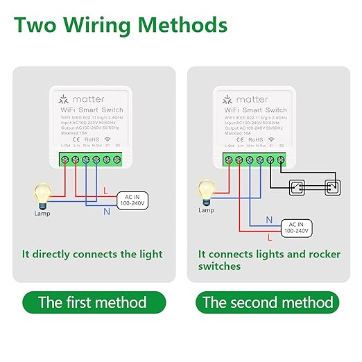 Wengart Matter Smart Relay WiFi Switch,16A Mini Universal Module for Smart Home, Works with Apple Home,Alexa & Google Home via Matter,eWelink App 2.4GHz,Retrofit in-Wall Switch,No Hub Required