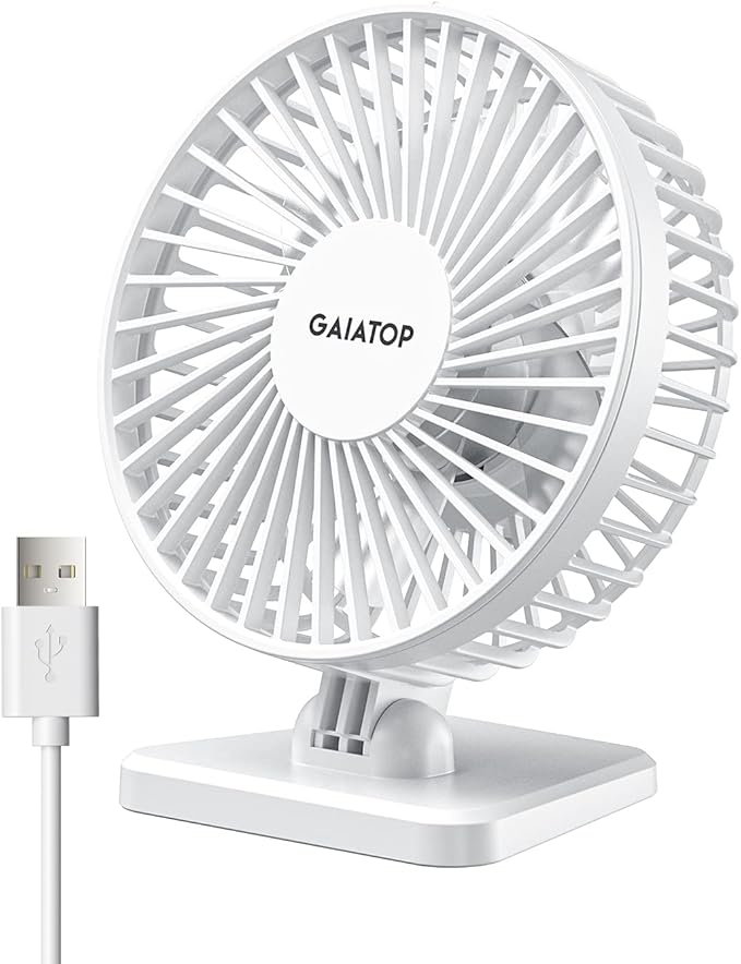 Gaiatop USB Desk Fan, Small But Powerful, Personal Portable Quiet 3 Speeds, Adjustable Mini Table Desktop fan for Cooling Home Office Car Summer Travel Gifts White