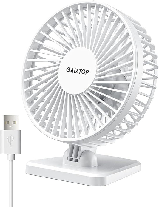 Gaiatop USB Desk Fan, Small But Powerful, Personal Portable Quiet 3 Speeds, Adjustable Mini Table Desktop fan for Cooling Home Office Car Summer Travel Gifts White