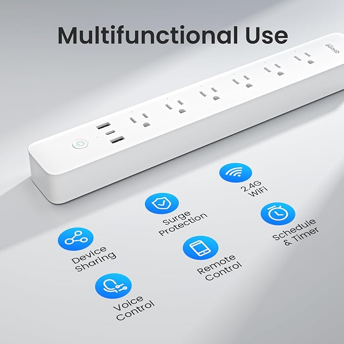 GHome Smart Power Strip, WiFi Surge Protector with 6 Individually Controlled Outlets, 3 USB Ports, Compatible with Alexa & Google Home