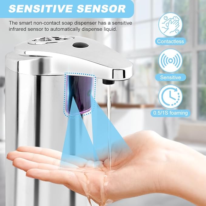 Automatic Soap Dispenser, Stainless Steel Sensor Soap Dispenser, 8.5oz Touchless Liquid Hand Soaps Dispensers with Motion Sensor for Kitchen