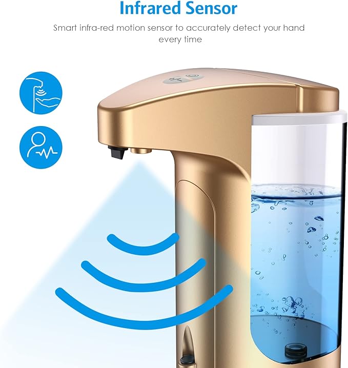 AMIR 12.5oz Touchless Automatic Soap Dispenser, Battery Operated Automatic Liquid Hand Soap Dispenser, Adjustable Volume, Water-Resistant for Kitchen and Bathroom