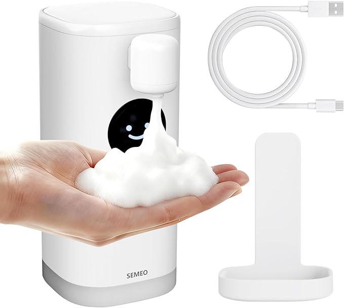 Automatic Foaming Soap Dispenser, Touchless Soap Dispenser with LED Hand Washing Timer, Rechargeable 350ml Foam Soap Dispenser, IPX7 Waterproof, Wall Mounted for Bathroom Kitchen Kids