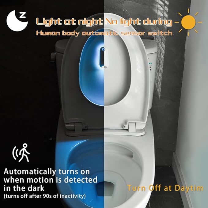 HOTUT Toilet Night Lights 2 Pack, Motion Sensor 16 Colors Changing Bowl Inside Toilet Light for Bathroom Decor, Rechargeable Smart Night Lamp, Funny Ideal Gifts for Kids Teen Boys Girls Men Women