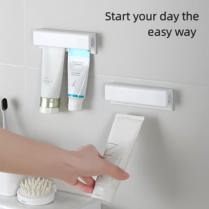 Toothpaste Holder, Cosmetics in Tubes Clips, Tooth Paste Organizers Gripper with 1 Toothpaste Squeezer - Wall Mounted, White, Large