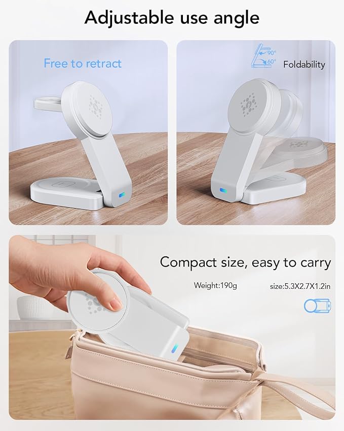 3 in 1 Wireless Charging Station Compatible with Apple,Foldable Magnetic Wireless Charger for iPhone 17/16/15/14/13/12,Apple Watch Series 11/Ultra 3/SE 3/10/9/8/7/6/5/4,Air-Pods Pro 3/4/3/Pro/2(White)