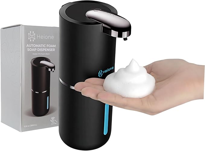 Foaming Hand Soap Dispenser - Automatic Touchless Foam Soap Pump for Bathroom & Restroom, USB-C Rechargeable, IPX5 Waterproof, Wall Mount or Countertop, 12.8oz (Black)