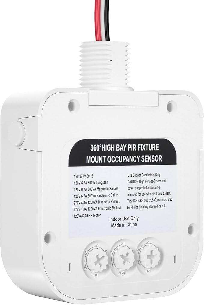 Ceiling Occupancy Motion Sensor, Passive Infrared Technology, High Bay Fixture Mount 360 Degree, Hard-Wired, 120-277 VAC, Commercial/Industrial Grade, 10-Pack
