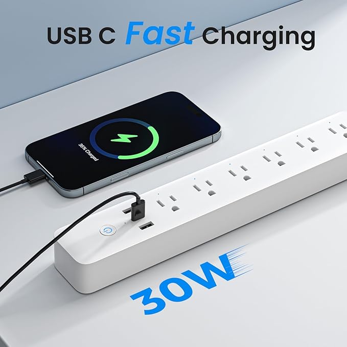 GHome Smart Power Strip, WiFi Surge Protector with 6 Individually Controlled Outlets, 3 USB Ports, Compatible with Alexa & Google Home