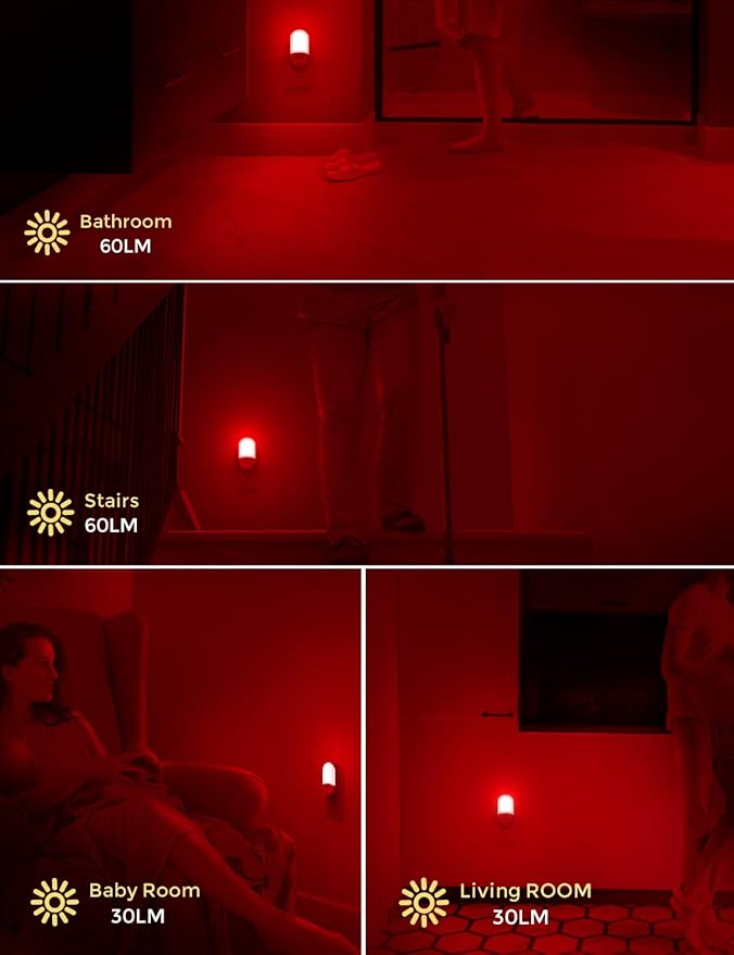 L LOHAS LED Red Night Light Plug in, Motion Sensor Night Light for Kids, Sleep Aid Red Nightlight, 30/60LM, Motion Activated Night Lights for Bathroom, Hallway, 2 Pack