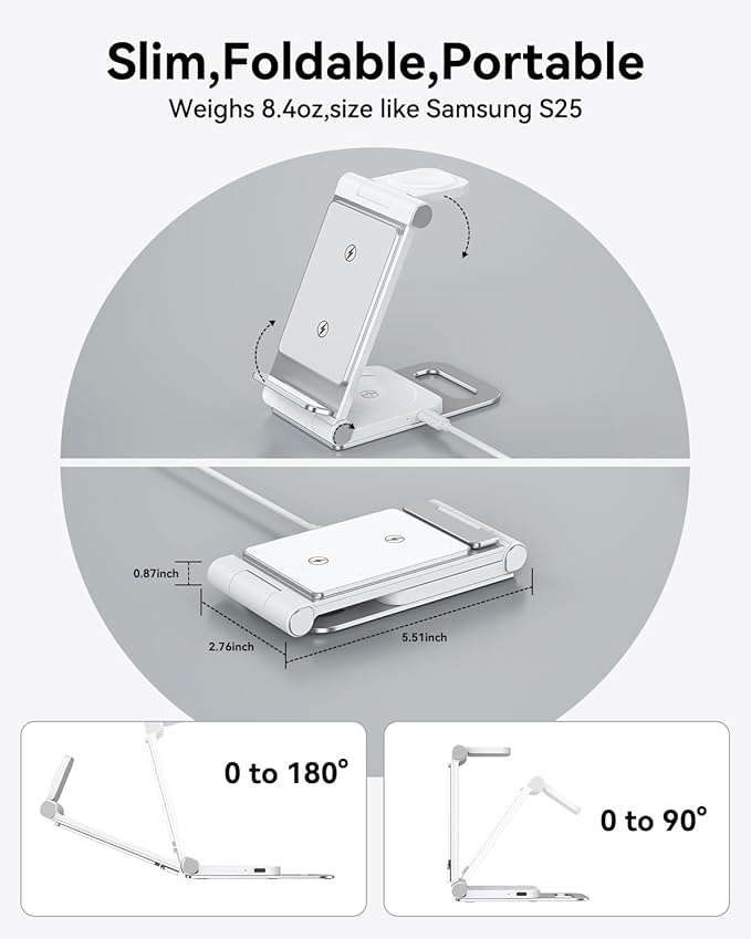 Wireless Charger for Samsung 3 in 1 Wireless Charging Station Foldable Wireless Charger Stand for Samsung S26 S25 Ultra S24 S23 S22 S21 / Z Flip/Z Fold Series for Galaxy Watch 8/7/6/5/4/ Galaxy Buds