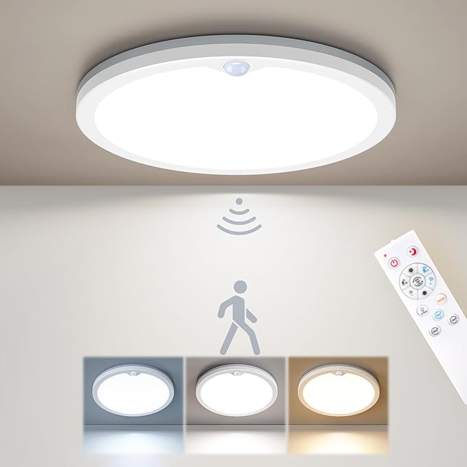 Annaror Motion Sensor Ceiling Light with Remote, Wired Motion Sensor Light Indoor 3000K 4000K 5000K, 2000K Nightlight 1800LM Dimmable Motion Activated Light with Timer for Hallway Closet Stairs