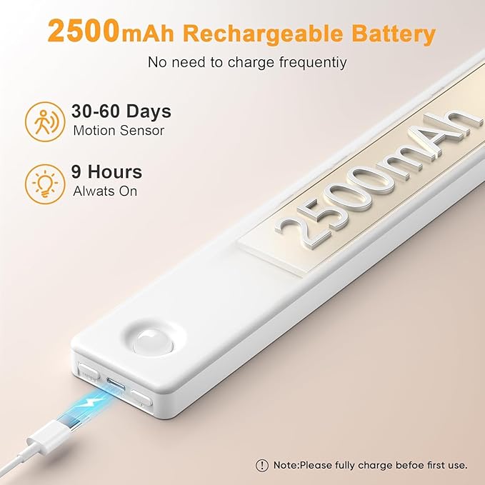 Auxoda Under Cabinet Lighting, 2 Pack Motion Sensor Light Indoor, Rechargeable Closet Lights Battery Operated, LED Lights for Bedroom, Wireless Dimmable Cabinet Lights