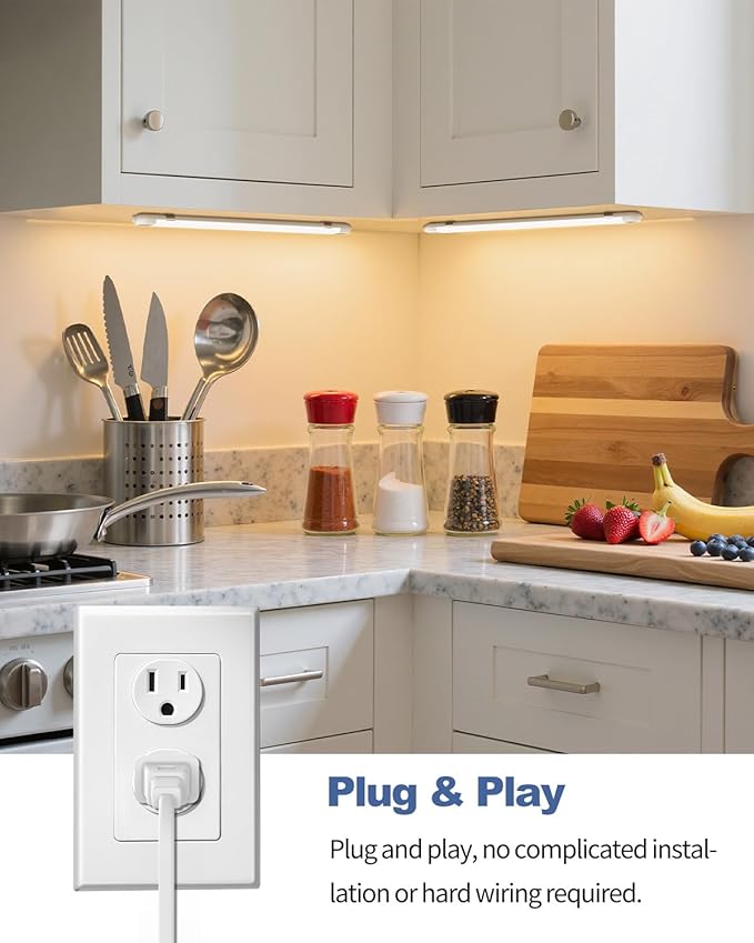 MYPLUS Under Cabinet Lights with Hand Wave Sensor, 5 Color Temps and Dimmable Plug in Light Strip for Indoor,Kitchen,Cabinet,Counter（2-Pack）