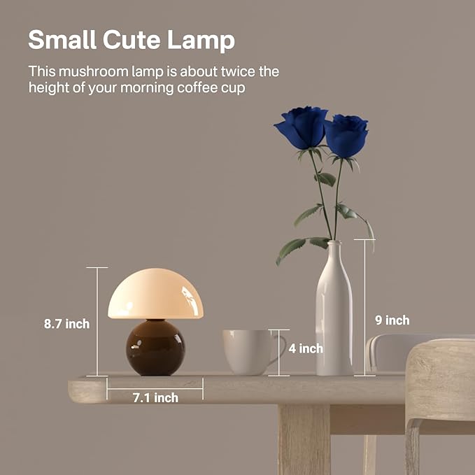 Dawnwake Mushroom Lamp Table Lamp for Bedroom,Desk Bedside Small Lamps for Living Room Night Stands,Mushroom Decor Cute Mini Modern Mid Century Lamps,Unique Aesthetic Home Living Room Decor(Coffee)