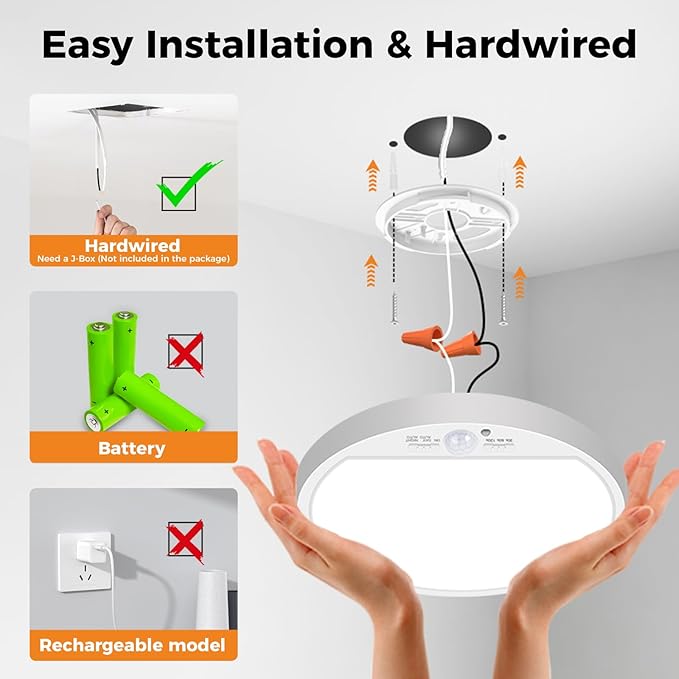 slochi Motion Sensor Light Indoor Wired, 8.7 Inch 3000K/4000K/6500K Closet Lights Motion Sensored, 18W 1800LM Flush Mount Ceiling Light for Hallway Pantry Stairwell Porch, White