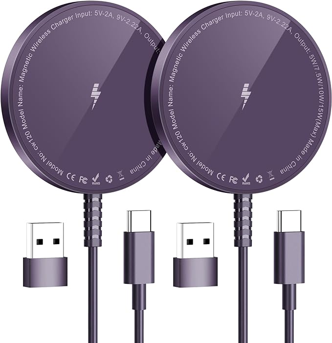 Magnetic Wireless Charger for iPhone: Compatible with Magsafe Charger iPhone 17 16 15 14 13 12 Series & Airpods 4 3 2 Pro-Fast 15W Max Charging Pad Strong Magnet, Dual USB-C/A Ports-Home Office Travel