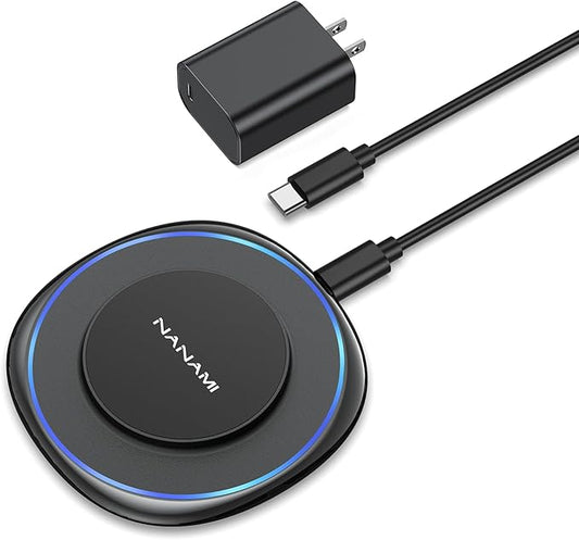 NANAMI Magnetic Wireless Charger Compatible with MagSafe Charger for iPhone 17/17 Air/16/15/14/13 Pro/Plus, Fast Wireless Charging Pad Phone Charger Mat for AirPods 3/2 Pro with USB-C 20W PD Adapter