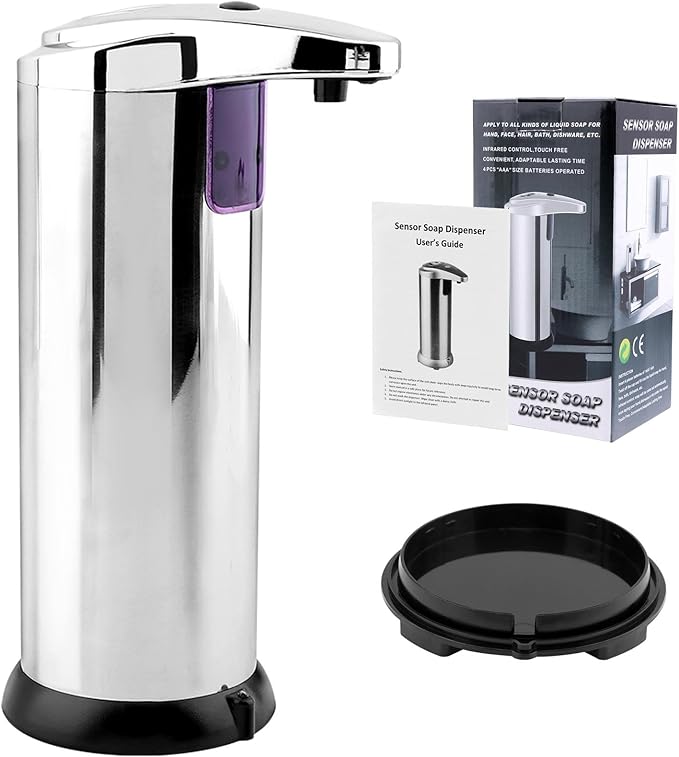 Automatic Soap Dispenser, Stainless Steel Sensor Soap Dispenser, 8.5oz Touchless Liquid Hand Soaps Dispensers with Motion Sensor for Kitchen