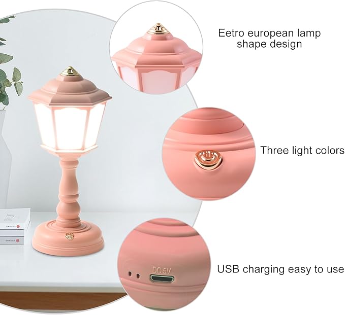 Mini Desk lamp Vintage, LED Desk Lamp Dimmable Table Lamp Reading Lamp with USB Charging Port, Sensitive Control, Eye-Caring Office Lamp,Very Beautiful Decorative Desk lamp (Pink)