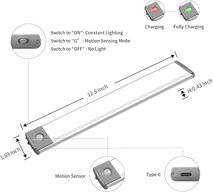 LEPOTEC 54 LED Under Counter Lighting, Motion Kitchen Cabinet Light, Battery Operated Closet Lights, Rechargeable Wireless Camper Caravan Night Light,Warm White (2 Pack)