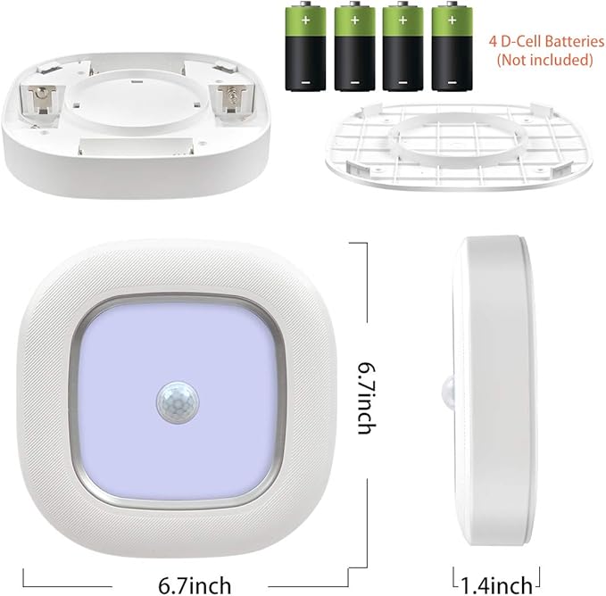 WhitePoplar Motion Sensor Ceiling Light Battery Operated, Wireless Motion Activated LED Light 300LM White Indoor Lights for Closet Cordless Stair Hallway Bedroom Pantry Shed Shower Light