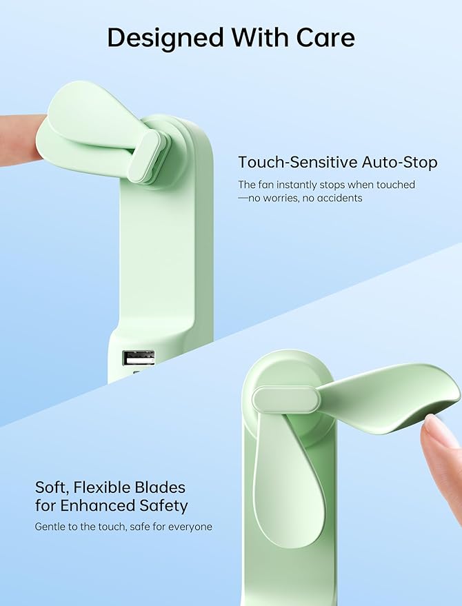 JISULIFE 3 IN 1 Handheld Mini Fan - Portable Fan & Power Bank & Flashlight, 19H Max Cooling, USB Rechargeable, Pocket-Sized for Travel, Cruise, Concerts, Makeup, 2026 Summer Gifts for Women(Green)