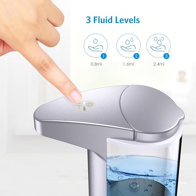 AMIR 12.5oz Touchless Automatic Soap Dispenser, Battery Operated Automatic Liquid Hand Soap Dispenser, Adjustable Volume, Water-Resistant for Kitchen and Bathroom