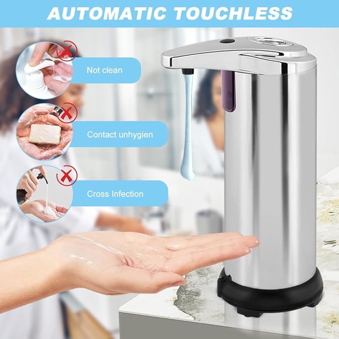Automatic Soap Dispenser, Stainless Steel Sensor Soap Dispenser, 8.5oz Touchless Liquid Hand Soaps Dispensers with Motion Sensor for Kitchen