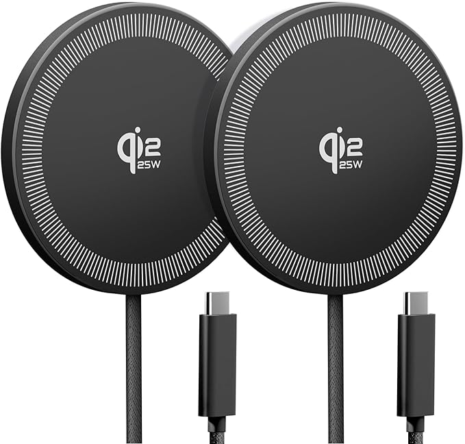25W Wireless Charger for MagSafe, Qi2.2 Magnetic Fast Charging Pad for iPhone 17/16/15/14/13/12 Series & AirPods, Strong Magnet, Portable Wireless Charger for Travel Home Office (Elegant Black, 2Pack)
