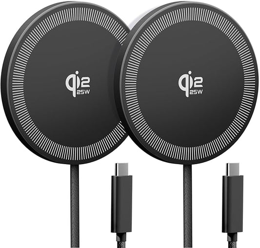 25W Wireless Charger for MagSafe, Qi2.2 Magnetic Fast Charging Pad for iPhone 17/16/15/14/13/12 Series & AirPods, Strong Magnet, Portable Wireless Charger for Travel Home Office (Elegant Black, 2Pack)