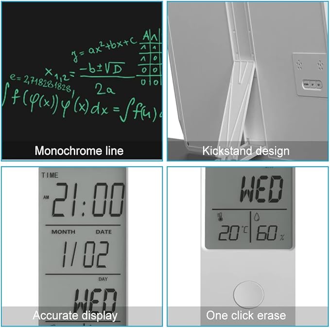 Electronic Desktop Calendar Rechargeable Writing Notepad with Digital Clock Date Time Week Indoor Temperature Display 9.5inch Drawing Pad for Office Home Business(White)
