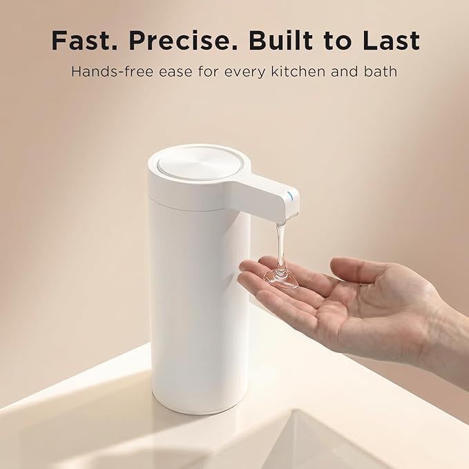 Touchless Automatic Soap Dispenser – 3 Adjustable Dispensing Modes, Fast Sensor, USB Rechargeable Soap Dispenser for Kitchen & Bathroom, Stainless Steel, White