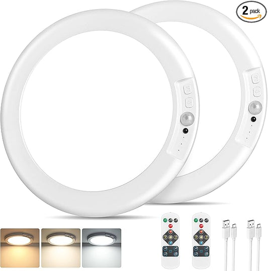10" 8000mAh 2-Pack Rechargeable Motion Sensor Ceiling Lights with Remote, Battery Operated Closet Lights No Wiring, Wireless LED Shower Lights, 3 Color Dimmable Overhead Lamp for Closet Shower Pantry